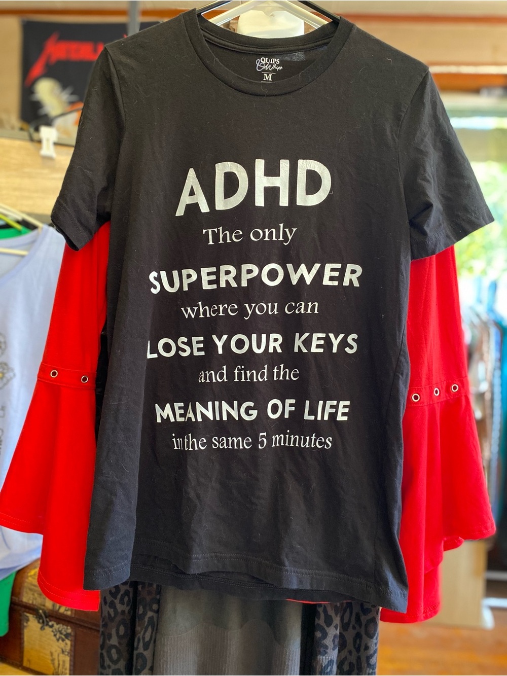 Old Navy Black Short-Sleeve Tee with White ADHD Graphic